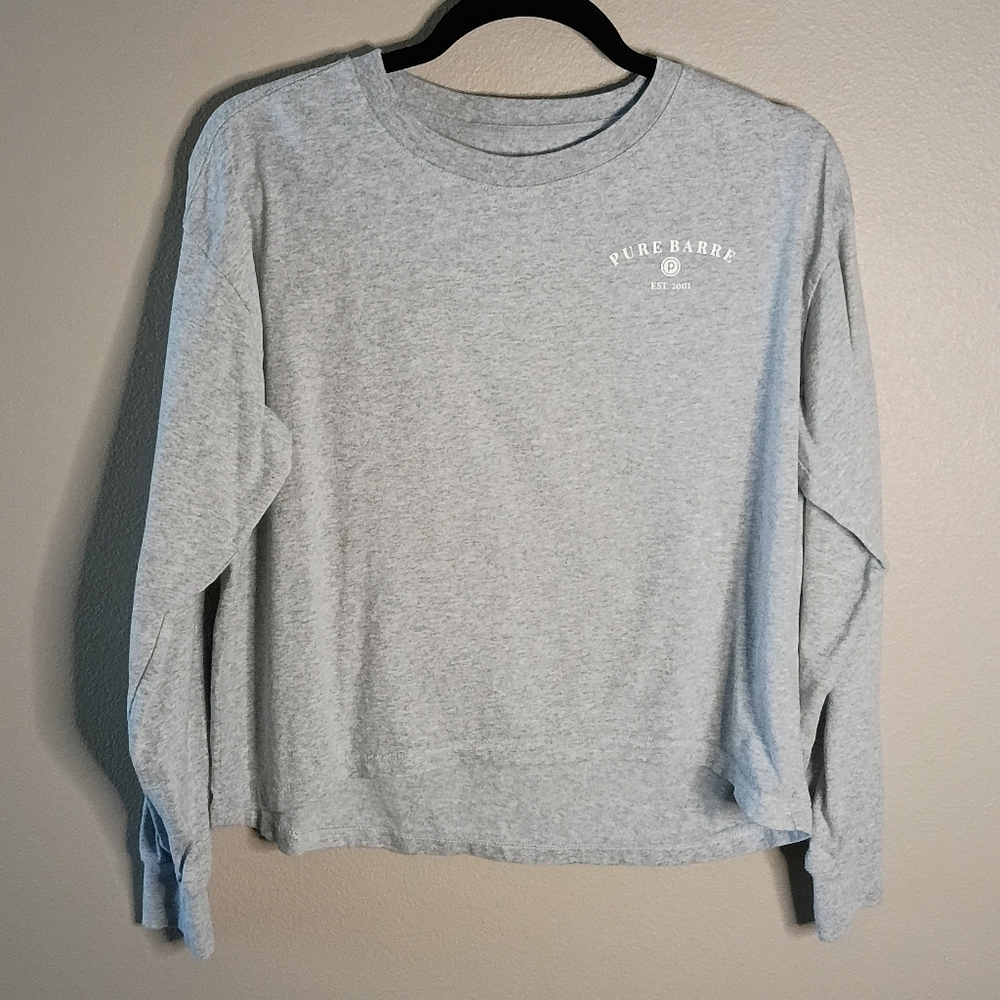 Pure Barre Long Sleeve Top Gray Cotton Casual Relaxed Fit Crew Neck Size XS